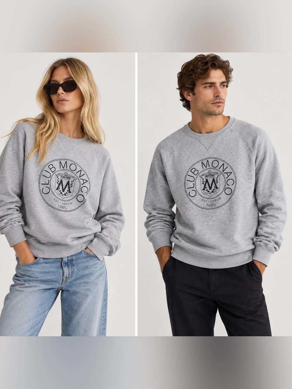 Club Monaco Quality Wear Crest Sweatshirt | Heather Gray Fleece Crewneck